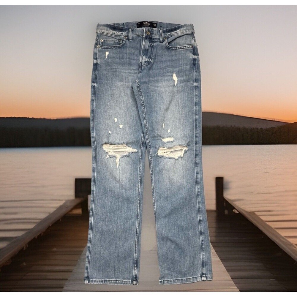 Hollister Slim Straight Jeans Mens 29x32 Measures 29x29.5 Blue Distressed Denim